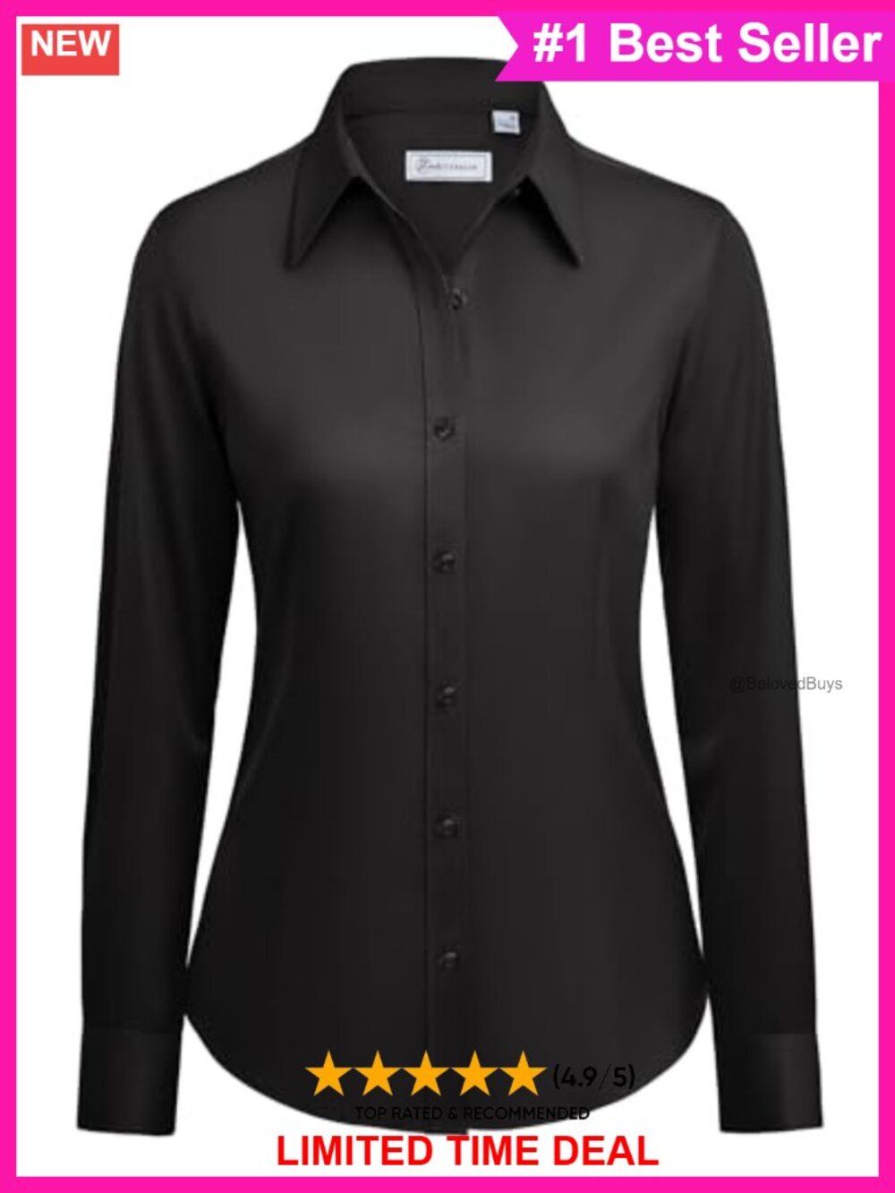 Wrinkle Free Women's Button Down Work Shirt Cotton Blend Collared Blouse